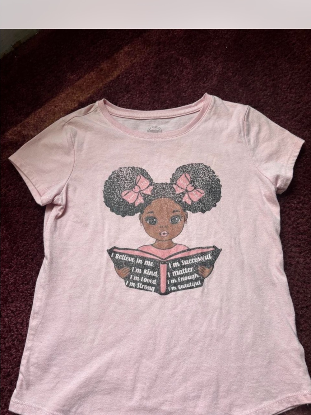 wonder nation Pink Graphic Tee with Empowering Girl Reading Design